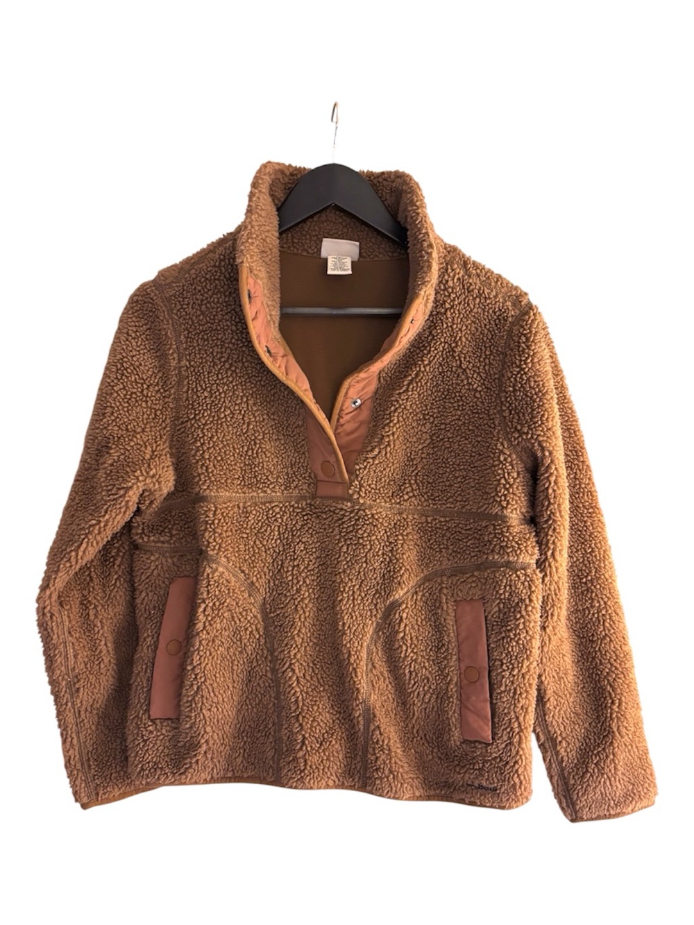 L.L. BEAN Women’s Brown Sherpa Snap-Front Pullover Size Small